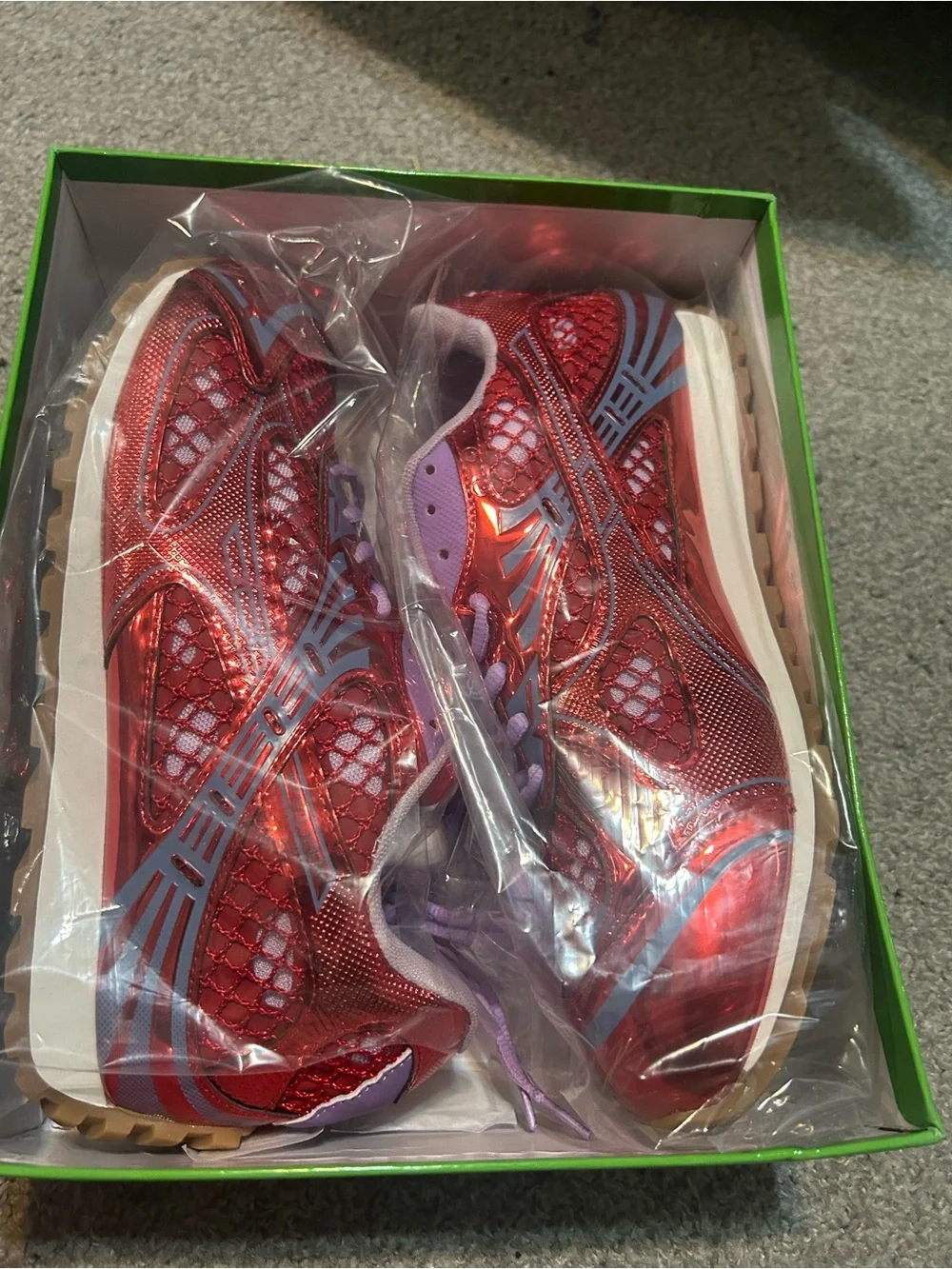 Bottega Veneta Red Metallic Platform Sneakers